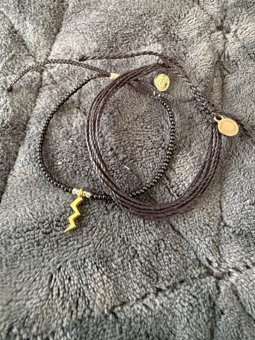 Pura Vida Gold Lightning Charm & Black Bead Bracelet Set